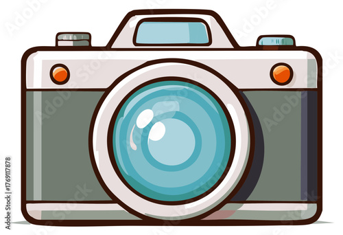 Cartoonish Camera Illustration: Grey, White, and Blue, Photography Concept, Artistic Rendition, Creative Image Capture Device