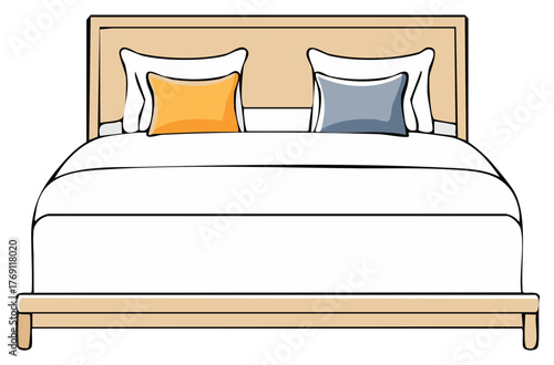 Modern bed with pillows and headboard in a contemporary bedroom illustration