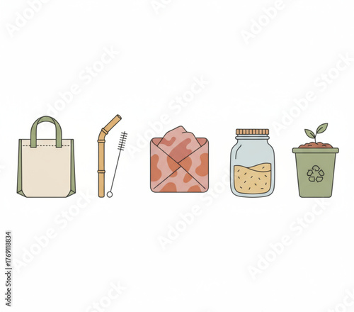 Eco-Friendly Lifestyle Reusable Bag, Straw, Food Wrap, Jar, and Planter for Sustainable Living