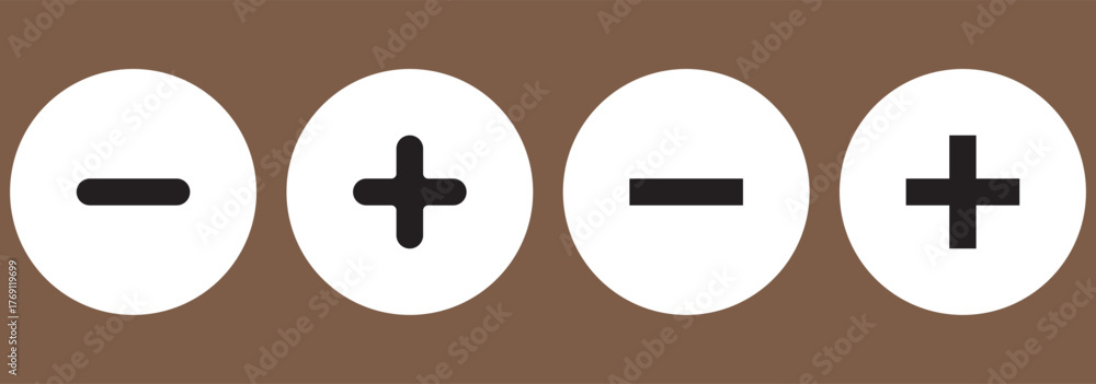 Fototapeta premium Plus and minus signs vector icons set. Mathematical symbols, add, subtract, right and wrong, pros and cons. 