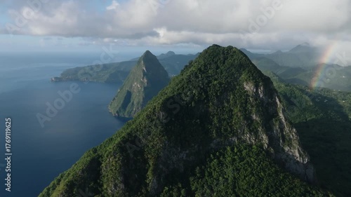Aerial video of the iconic St Lucia Pitons (mountains) video 9