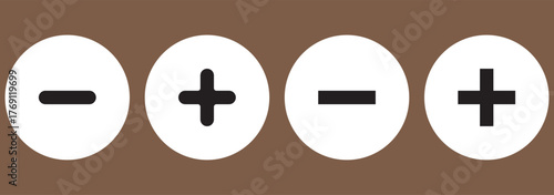 Plus and minus signs vector icons set. Mathematical symbols, add, subtract, right and wrong, pros and cons.
