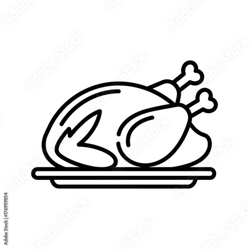 Roasted chicken dinner on a platter simple line art icon
