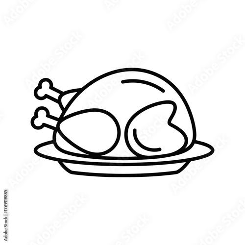 Roast chicken Thanksgiving dinner simple outline vector icon