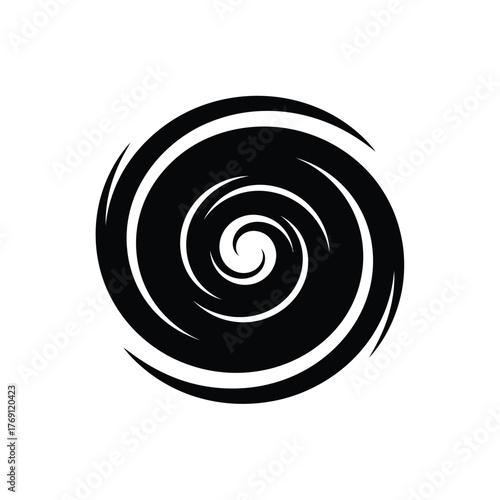 Black spiral vortex graphic on white background abstract