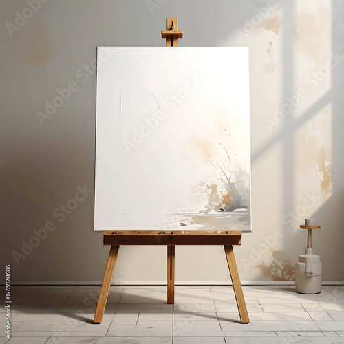 Blank Canvas on Easel Artistic Concept of Creativity, Art, and Painting in Studio Setting