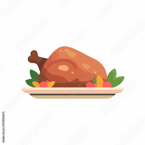 Colorful Turkey Roast Flat Vector Icon