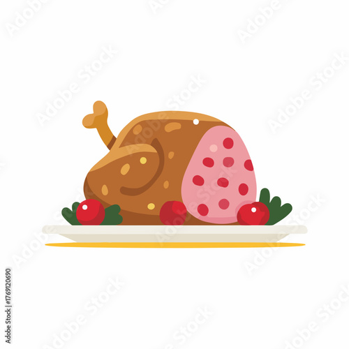 Colorful Roast Turkey Vector Icon Design
