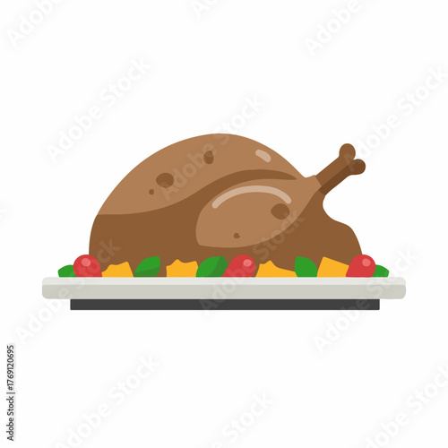 Colorful Turkey Roast Flat Vector Icon
