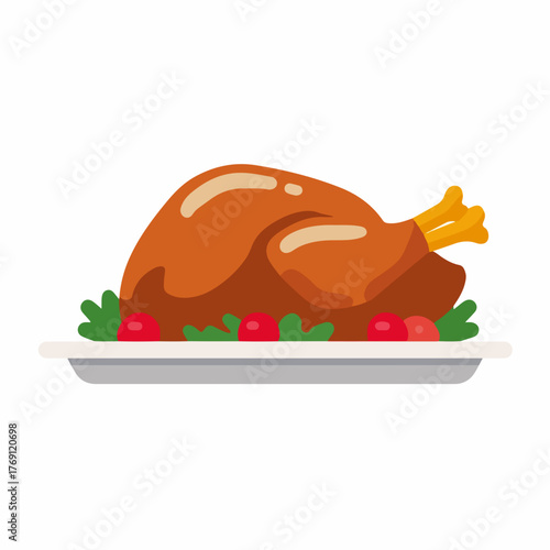 Colorful Turkey Roast Flat Vector Icon