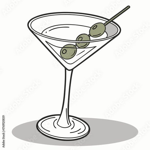 Illustration of a martini glass with olives