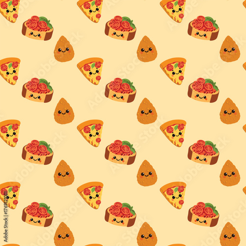 Pattern of Various italian food on a pastel background