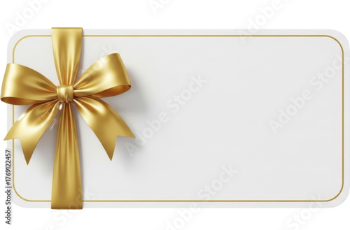 White Gift Card with Golden Bow on a transparent background, PNG image, PNG file