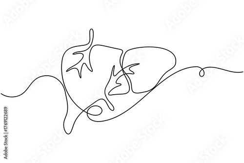 Human Liver anatomy continuous one line drawing on white background minimalist internal organ outline vector illustration