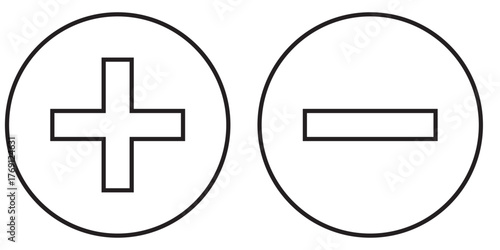 Set of plus & minus sign icons. Positive & negative symbol. Plus minus icon line. 