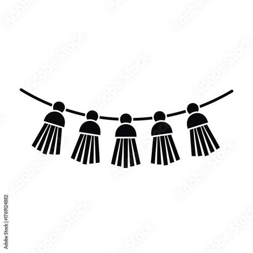 Black tassel garland string on white background decoration