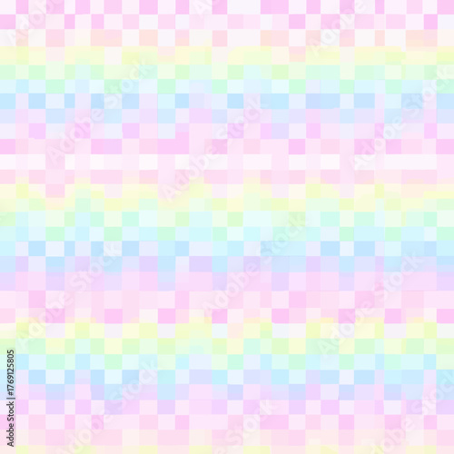 Padrão pixelado em tons pastel suaves, com um gradiente de cores arco-íris delicado e etéreo.
