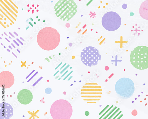Padrão de vetor abstrato com formas geométricas coloridas e divertidas em fundo branco.
