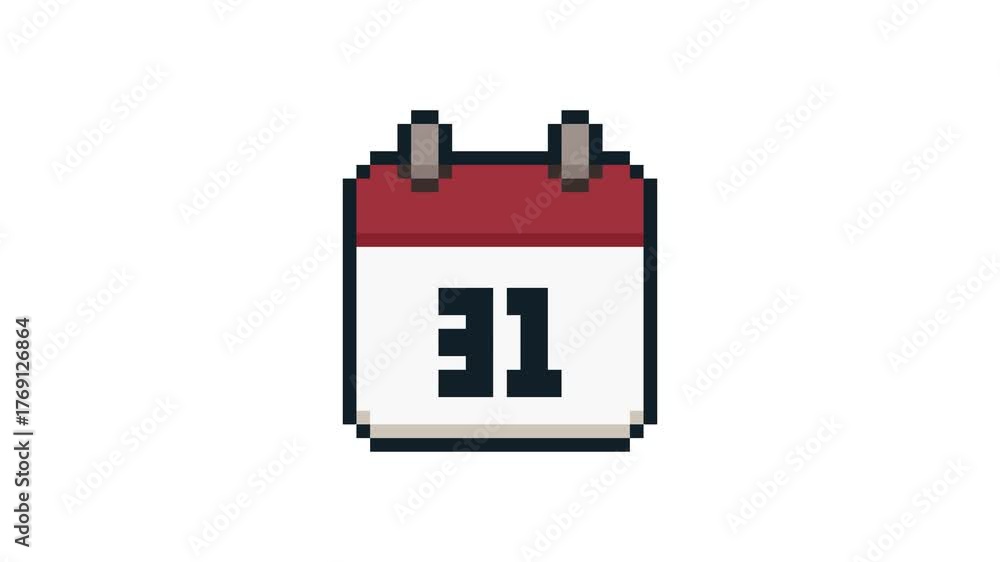 Pixel Calander 8-bit pixel art red retro calendar with 31 day. looped animation 4k ...