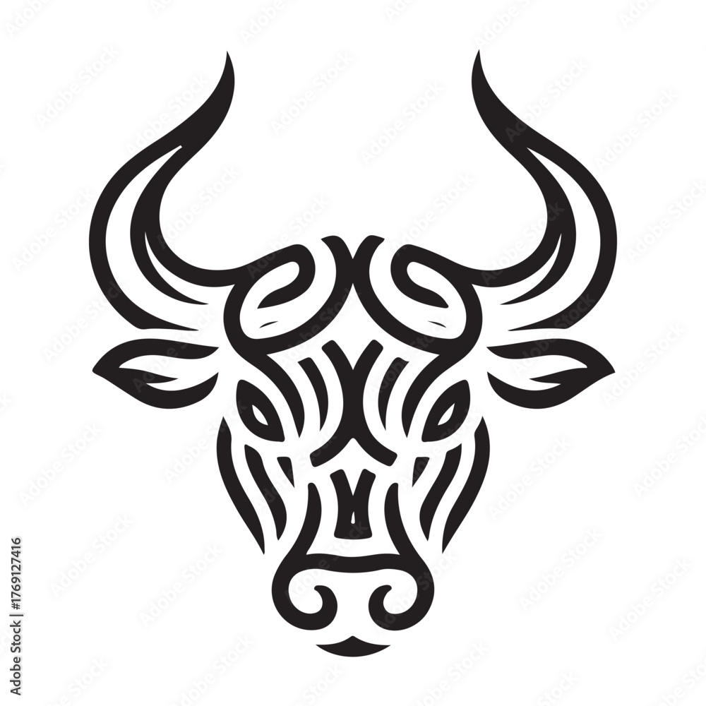 Naklejka premium Stylized bull head illustration in black and white design