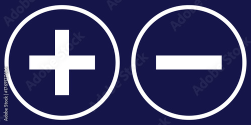 Plus and minus vector icons set. Math calculator signs.