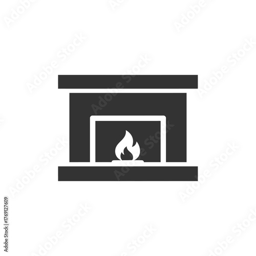 Dark gray fireplace icon with white flame heat warmth