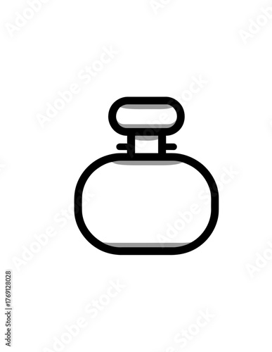 Ícone de frasco de perfume minimalista com contorno preto e fundo branco, vetor simples.
