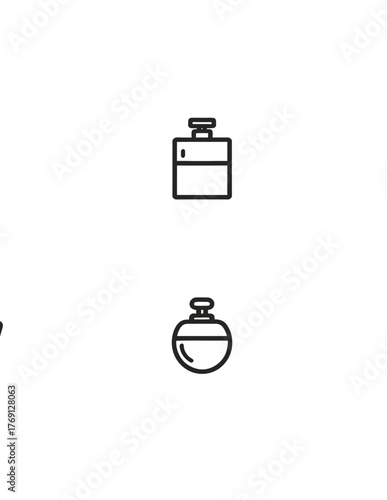 Conjunto de ícones minimalistas de frascos de perfume em vetor preto e branco