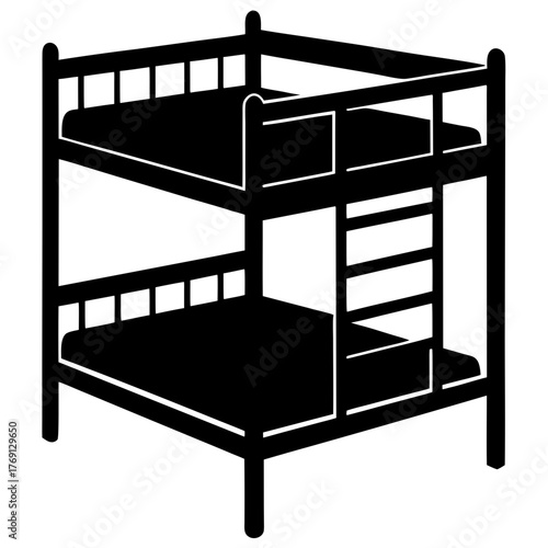 Simple black silhouette of a wooden bunk bed with mattresses and ladder
