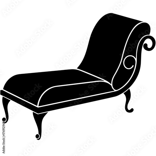 Black silhouette of a classic chaise lounge on a white background