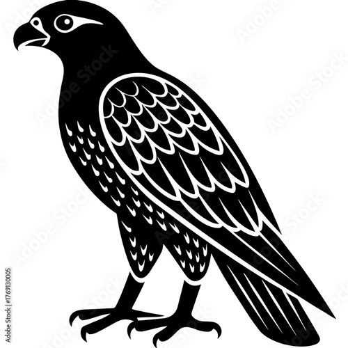 Stylized black silhouette of a bird of prey standing