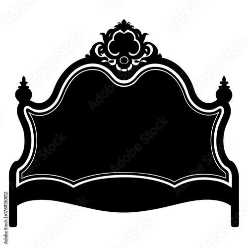 Elegant black silhouette of a vintage ornate headboard with decorative scrollwork
