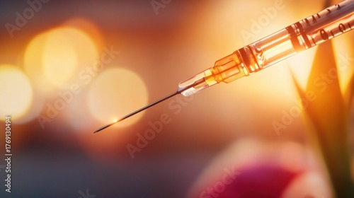 Close-up of a syringe with a needle against a blurred background