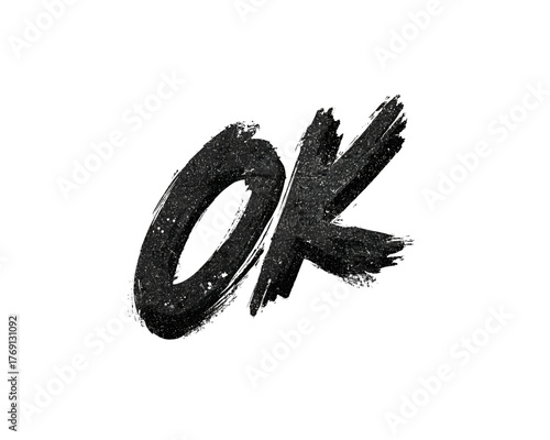 Vetor de escrita à mão da palavra OK em preto com textura grunge sobre fundo branco