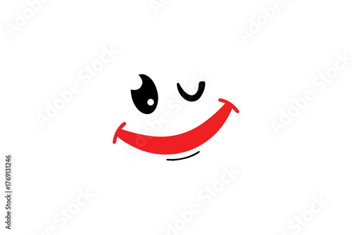 Vector illustration of a wide smile with winking eyes