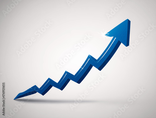 Gráfico de seta azul ascendente em fundo claro, representando crescimento e sucesso financeiro.