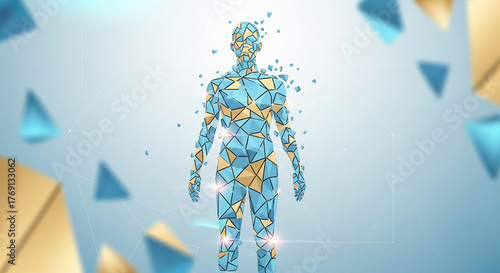 Futuristic human body with geometric design, perfect for science, technology, or medical concepts needing a cutting-edge, modern feel for digital marketing