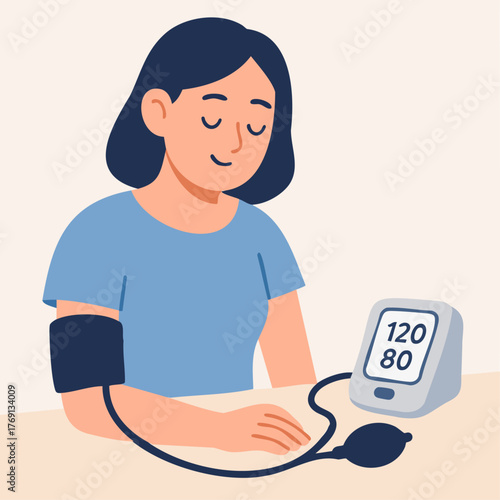 Woman checking her blood pressure with doctor illustration 9
