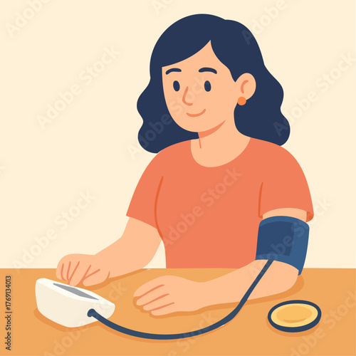 Woman checking her blood pressure with doctor illustration 11