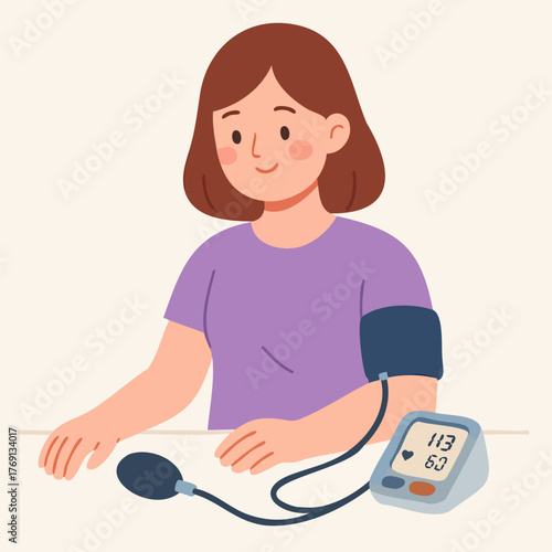 Woman checking her blood pressure with doctor illustration 10