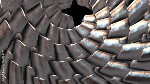 3D Spiral Tunnel Animation, Abstract Cracked Stone Vortex, Infinite Rotating Fractal Spiral, Hypnotic Geometric Tunnel Loop, Surreal 3D Abstract Spiral Motion	
