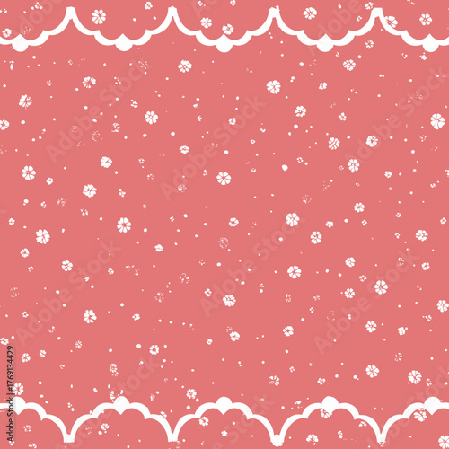 Padrão floral delicado em vetor com bordas decorativas em tom salmão e branco