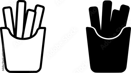 Minimalist icon, french fries  vector, black and white, outline and silhouette