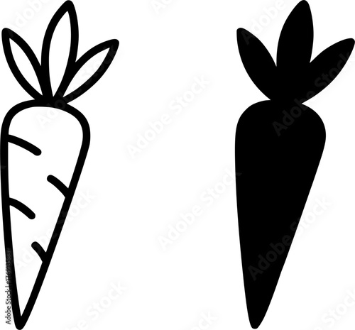 Minimalist icon, carrot vector, black and white, outline and silhouette