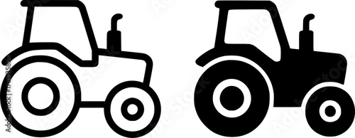 Minimalist icon, tractor vector, black and white, outline and silhouette