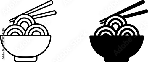 Minimalist icon, noodles in a bowl vector, black and white, outline and silhouette