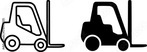 Minimalist icon, forklift vector, black and white, outline and silhouette