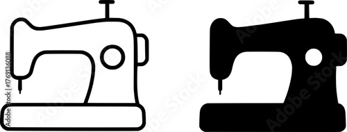 Minimalist icon, sewing machine vector, black and white, outline and silhouette