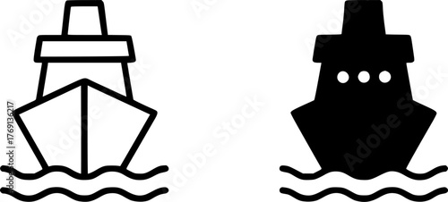 Minimalist icon, ship vector, black and white, outline and silhouette