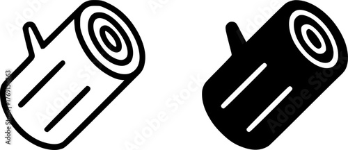 Minimalist icon, wooden log vector, black and white, outline and silhouette